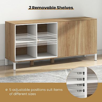 63 Inches Buffet Sideboard with 4 Compartments and Push-to-Open Cabinet-Natural