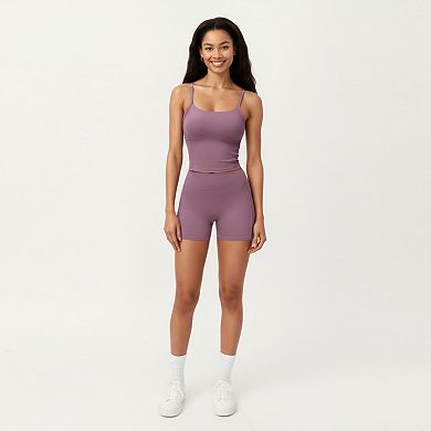 Women's High Waist Active Shorts with Smooth Stretch Fabric and Supportive Contoured Waistband