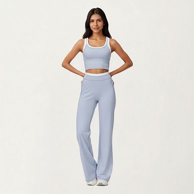 Women's Fitted Scoop Neck Crop Athletic Tank Top with Contrast Trim Details