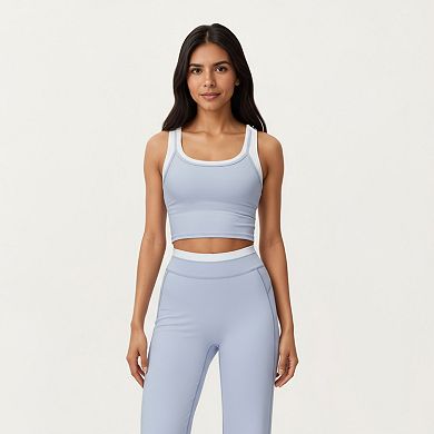 Women's Fitted Scoop Neck Crop Athletic Tank Top with Contrast Trim Details