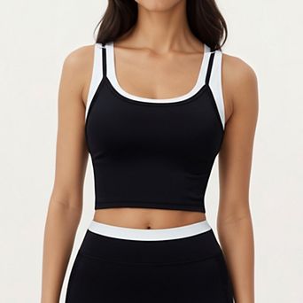 Women's Fitted Scoop Neck Crop Athletic Tank Top with Contrast Trim Details