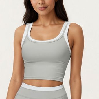 Women's Fitted Scoop Neck Crop Athletic Tank Top with Contrast Trim Details