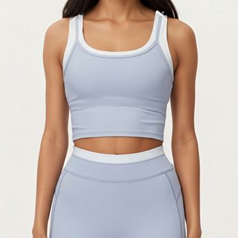 Women's Fitted Scoop Neck Crop Athletic Tank Top with Contrast Trim Details