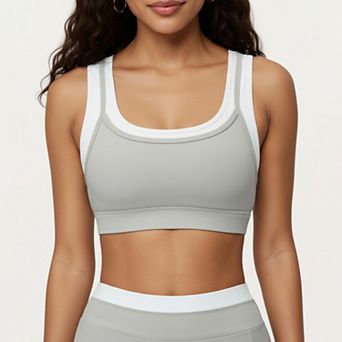 Women's Double Layer Scoop Neck Sports Bra with Smooth Stretch Fabric and Soft Supportive Fit