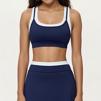 Women's Double Layer Scoop Neck Sports Bra with Smooth Stretch Fabric and Soft Supportive Fit