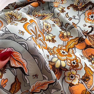 Women's Floral Print Satin Scarf with Elegant Design 27.5×27.5 Inches