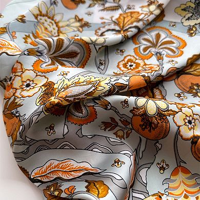 Women's Floral Print Satin Scarf with Elegant Design 27.5×27.5 Inches