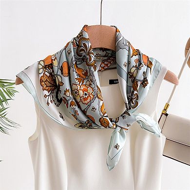 Women's Floral Print Satin Scarf with Elegant Design 27.5×27.5 Inches