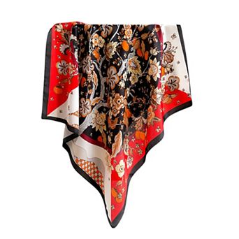 Women's Floral Print Satin Scarf with Elegant Design 27.5×27.5 Inches