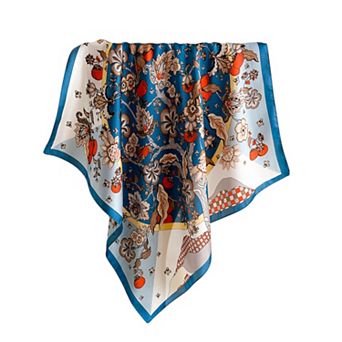 Women's Floral Print Satin Scarf with Elegant Design 27.5×27.5 Inches