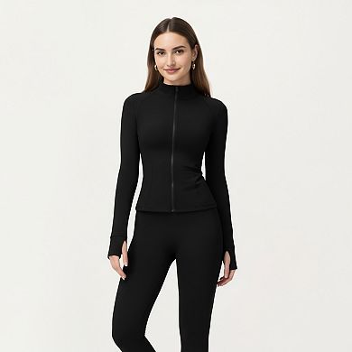 Women's Long Sleeve Active Jacket with Front Zip Closure Smooth Stretch Fabric