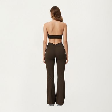 Women's High Waist Flare Leg Athletic Pants with Smooth Stretch Fabric and Contoured Supportive Fit