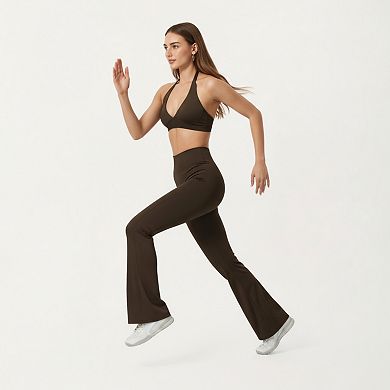 Women's High Waist Flare Leg Athletic Pants with Smooth Stretch Fabric and Contoured Supportive Fit