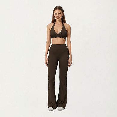 Women's High Waist Flare Leg Athletic Pants with Smooth Stretch Fabric and Contoured Supportive Fit