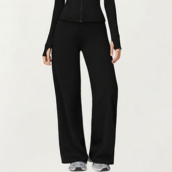 Women's High Waist Wide Leg Athletic Pants with Smooth Stretch Fabric and Relaxed Contoured Fit
