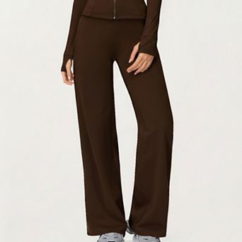 Women's High Waist Wide Leg Athletic Pants with Smooth Stretch Fabric and Relaxed Contoured Fit