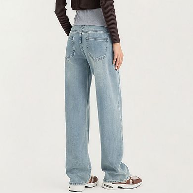 Women's Maternity Full Panel Wide Leg Jeans with Supportive Stretch Waistband
