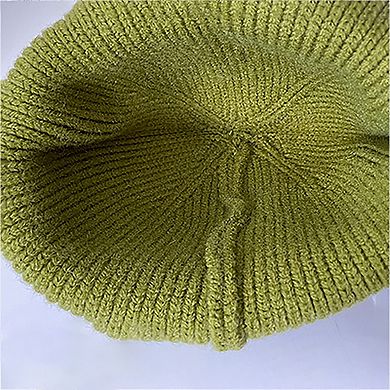 Women's Coral Knitted Beanie with Star Embroidery - Stylish & Warm Winter Hat