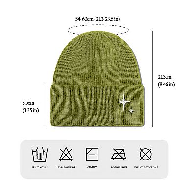 Women's Coral Knitted Beanie with Star Embroidery - Stylish & Warm Winter Hat