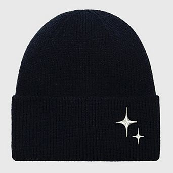 Women's Coral Knitted Beanie with Star Embroidery - Stylish & Warm Winter Hat