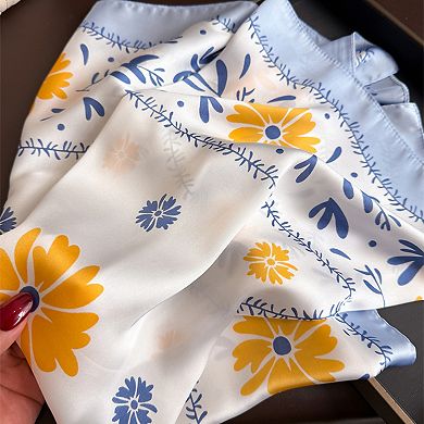 Women's Cute Scarf with Floral Print and Soft Glossy Finish 27×27 Inches