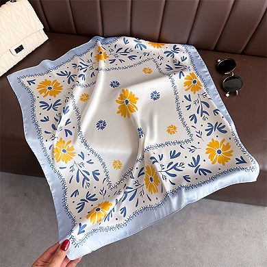 Women's Cute Scarf with Floral Print and Soft Glossy Finish 27×27 Inches