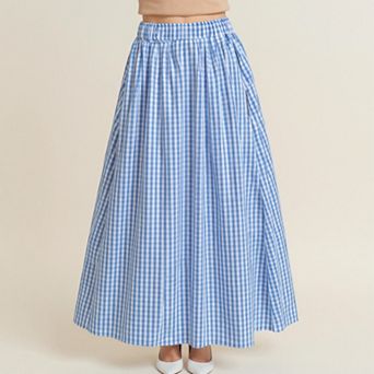 Women's Gingham Pattern Maxi Skirt with Full Gathered Silhouette and Soft Flowing Fabric Design