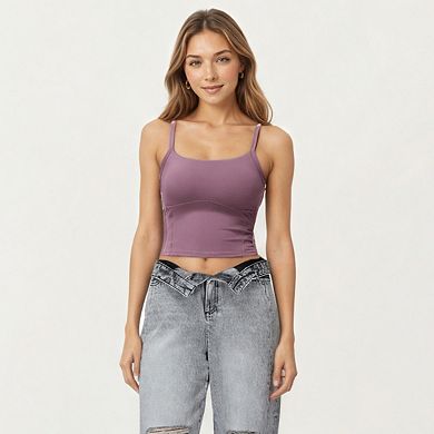 Women's Fitted Active Tank Top with Square Neckline and Supportive Built-In Shelf Layer