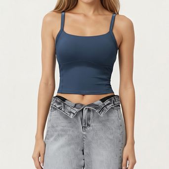Women's Fitted Active Tank Top with Square Neckline and Supportive Built-In Shelf Layer