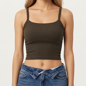 Women's Fitted Active Tank Top with Square Neckline and Supportive Built-In Shelf Layer