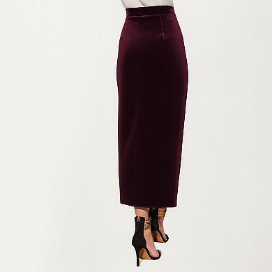 Women's Velvet Wrap Midi Skirt with Soft Draped Texture Elegant Side Tie Detail
