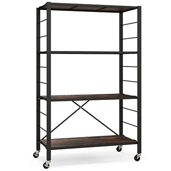 4 tier Foldable Storage Shelf for Tool Room Kitchen Living Room-Black