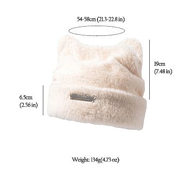 Women's Fuzzy Cat Ear Beanie - Soft Plush Winter Hat