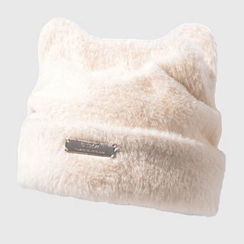 Women's Fuzzy Cat Ear Beanie - Soft Plush Winter Hat
