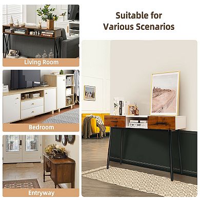 42 Inch Industrial Console Table with 2 Drawers for Entryway Hallway