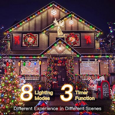 Ollny 600 LED 198ft Multicolor IP67 Waterproof Christmas Lights (Green Wire, Plug in, 8 Modes)