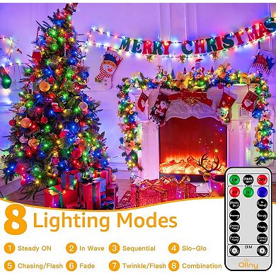 Ollny 600 LED 198ft Multicolor IP67 Waterproof Christmas Lights (Green Wire, Plug in, 8 Modes)