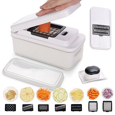 Cheer Collection Vegetable Slicer and Chopper with Seven Blades Multi Cutter with Storage Containe