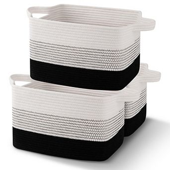 Cheer Collection Set of 3 Woven Cotton Rope Storage Baskets for Shelves, Closet and Living Room