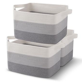 Cheer Collection Set of 3 Woven Cotton Rope Storage Baskets for Shelves, Closet and Living Room