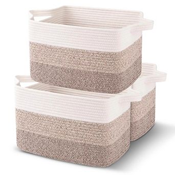 Cheer Collection Set of 3 Woven Cotton Rope Storage Baskets for Shelves, Closet and Living Room