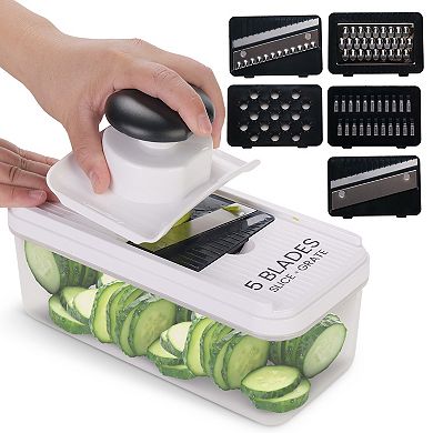 Cheer Collection Vegetable Slicer with Five Blades and Container Mandoline Multi Food Chopper