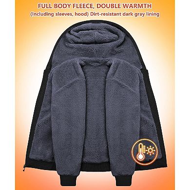 Men’s Thick Fleece Zip-Up Hoodie Cozy Winter Jacket