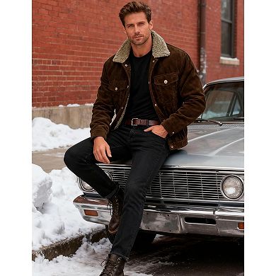 Men’s Sherpa-Lined Corduroy Trucker Jacket Warm Winter Cargo Coat with 5 Pockets