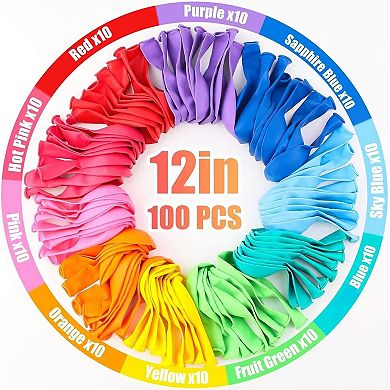 100 Pcs Assorted 12 Inch Rainbow Latex Balloons with Confetti for Birthday Baby Shower Decor