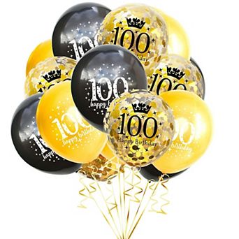 100Th Birthday Latex Confetti Balloons Gold and Black for 100 Year Celebration Party Decor