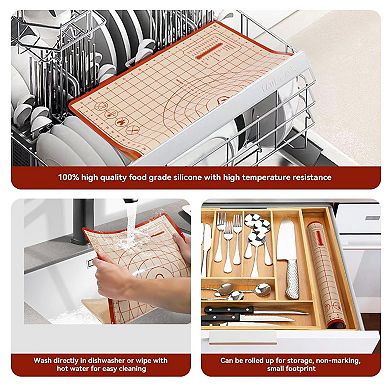 Red Non-Slip Silicone Pastry Mats, Large and Medium Sizes, 2-Pack Baking Set