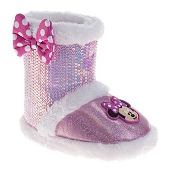 Disney Minnie Mouse Girls' Booties Warm, Fluffy, and Fun House Slippers (Toddler / Little Kid)
