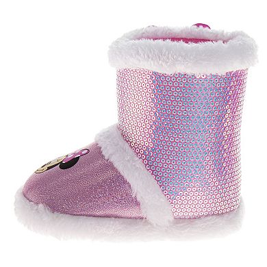 Disney Minnie Mouse Girls' Booties Warm, Fluffy, and Fun House Slippers (Toddler / Little Kid)