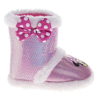 Disney Minnie Mouse Girls' Booties Warm, Fluffy, and Fun House Slippers (Toddler / Little Kid)